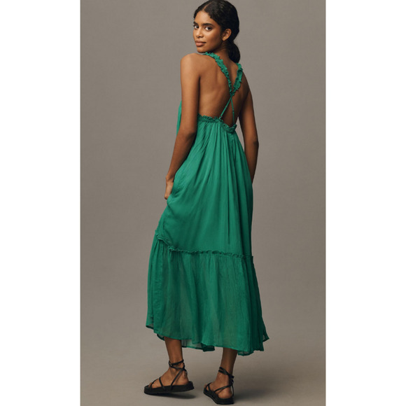 NWT By Anthropologie Sleeveless Chiffon Midi Dress Size S Green #ND454 - Picture 3 of 10